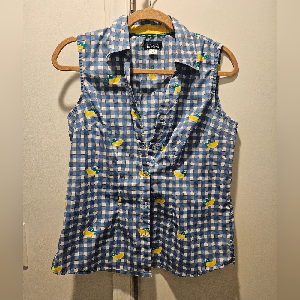 Vintage Cottagecore Cotton Blend Gingham Print Women's top - Picture 2 of 3